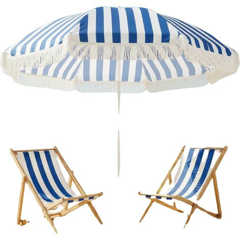 Sombrilla de playa, altura regulable, bolsa de transporte portátil, azul. (1/5)