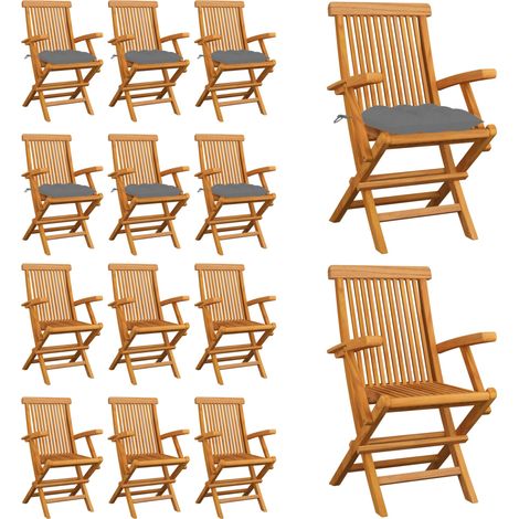 Chaises de jardin avec coussins gris lot de 6 Bois teck massif - Chaise De Jardin - Mobilier De Jardin - Chaise En Bois - Set De Chaises - Teck - Home & Living (1/5)