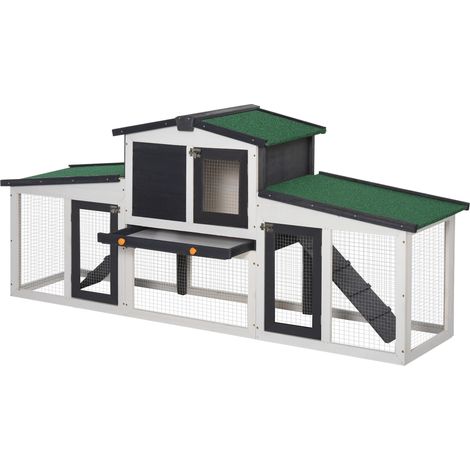 Clapier en bois avec toit à charnières, échelle et bac amovible, clapier d'extérieur 197 x 49 x 86 cm, gris (1/5)