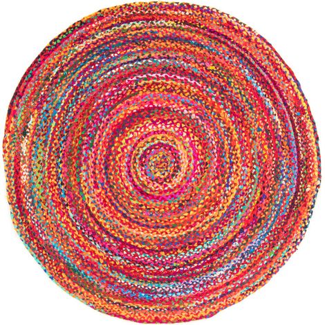 Tapis en jute Vance - Tapis en laine  - 100x100cm, Round - 50% Jute, 50% Coton - Tissé main - Multicolore
