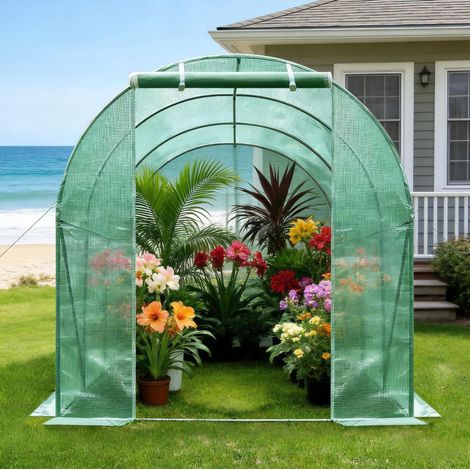Serra da giardino 200x300x190 cm, porta con cerniera e 6 finestre, PE e acciaio, verde (1/5)