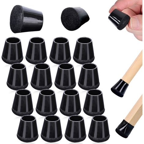16 Protège-pieds de chaise, silicone noir, feutre intégré, anti-rayures, silencieux, pour sols durs (1/5)