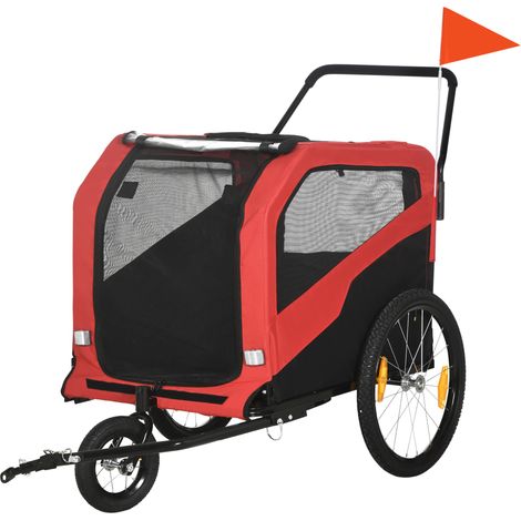 Remorque vélo enfant, avec réflecteurs et 1 drapeau, 170 cm x 77 cm x 90 cm, rouge (1/5)