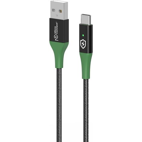 Cable MicroConnect Smart Charge USB-A a USB-C de 1 m, negro-verde, MC-SMART USB-AC-01