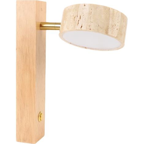 Applique murale orientable en pierre, bois massif, fer et PC avec bouton poussoir LED chaud style industriel rustique pour lecture chevet couleur bois naturel (1/5)