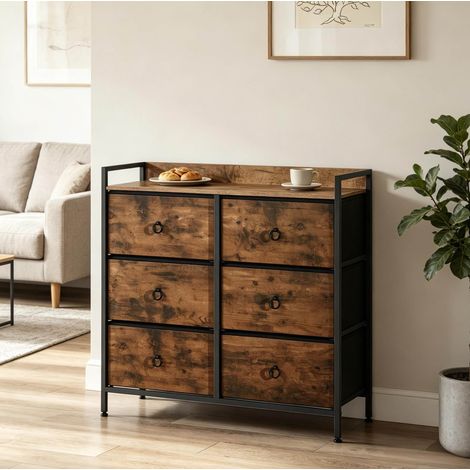Kommode mit 6 Schubladen aus Holzwerkstoff, Metall und Stoff, 80 x 29 x 78 cm (1/5)