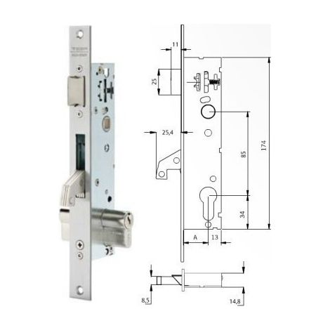 Cerradura Metalica Embutir 25X30Mm 2241Be303Ai Inox Gancho Tesa