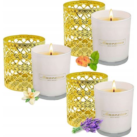 Aromatherapie-Duftkerzen, 3 Stück, Sojawachs, Lavendel, Vanille, Amber (1/2)