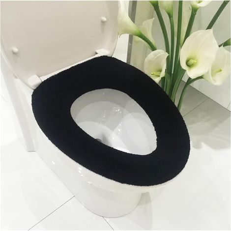 Couvre-cuvette Toilette Anneau O - Matériau Épais et Doux - Lavable en Machine ou à la Main - Pour Salle de Bain Intérieure - Noir - 1 Pièce (1/2)