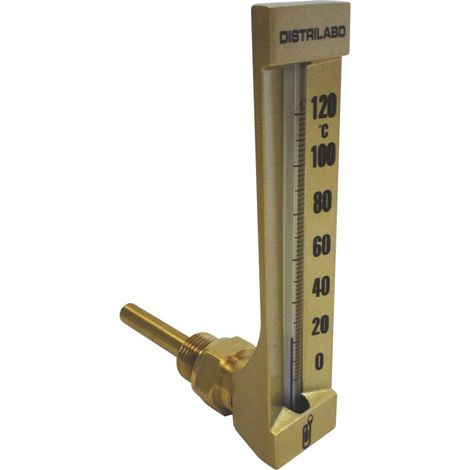Thermomètre industriel en verre - Modèle équerre 63mm - 0 à 120° - Distrilabo