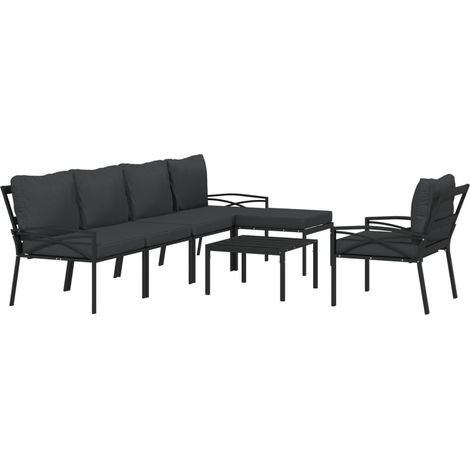 vidaXL Salon de jardin 7 pcs avec coussins gris bambou acier (1/5)