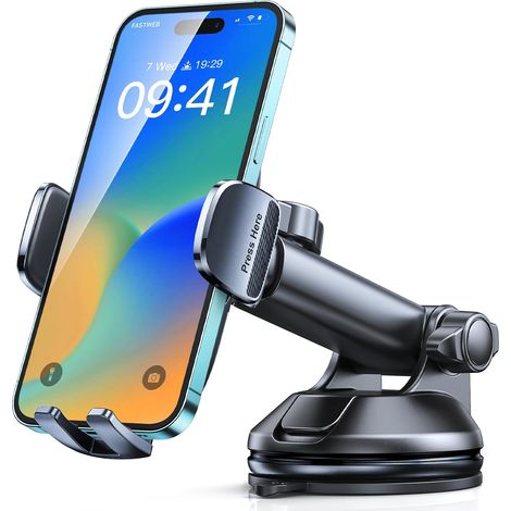 Suction Cup Car Phone Holder, Universal 360° Adjustable Car Phone Mount, One-Button Quick Release, Car Phone Holder for Dashboard/Windshield, 4-7" Smartphones (1/5)