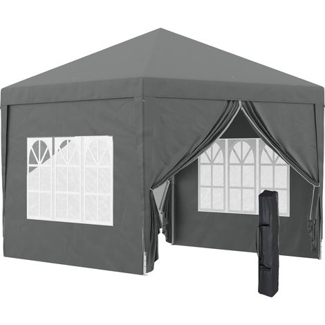 Gazebo da Giardino 3x3 m Pieghevole con 4 Pannelli Laterali in Acciaio e Tessuto Oxford Grigio (1/5)
