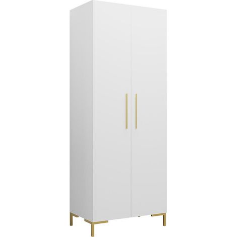 Armoire Nomal, Blanc + Doré, 196x74x44cm, Portes d'armoire: Avec des charnières, Nombre d'étagères: 2