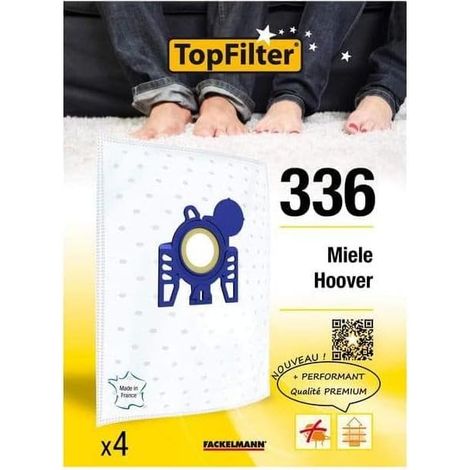 4 sacs aspirateur pour Hoover et Miele, boîte de sacs d'aspiration en non-tissé, 4 sacs à poussière (30 x 26 x 0,1 cm), Blanc (1/5)