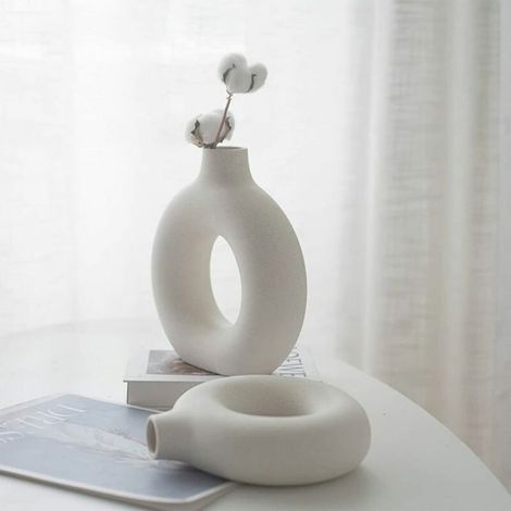 Vase céramique blanc 13x14 cm – Design moderne, grès mat – Idéal fleurs séchées & déco intérieure (1/5)