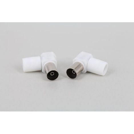 90° angled direct feed TV cable, solderless RF connector, 9.5 mm closed circuit plug, 90° angled female antenna connector. (1/5)