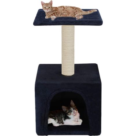 Tiragraffi per gatti nicchia peluche in sisal 55 cm blu scuro 3702122
