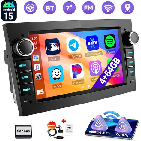 Autoradio Android 15 avec Apple CarPlay pour Opel Astra H, Corsa C/D, Meriva, Zafira B - 4+64G DAB+