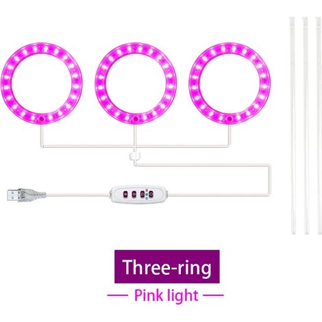 Lampes de croissance pour plantes Lampe de croissance LED annulaire (3 têtes, USB 5 V CC) avec contrôle, spectre complet, idéale pour les semis et la culture en intérieur. (1/5)