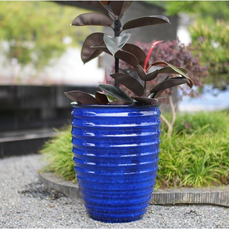 Vaso in ceramica Ø 42 x 54 cm, rilievo scanalato, blu zaffiro HAVRYA (1/5)