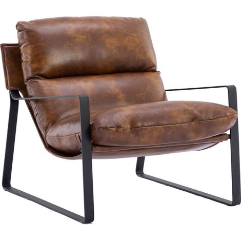 Wahson Fauteuil relax en similicuir marron – Dossier confortable et rembourré – Cadre métallique durable – Pour salon et chambre, Marron