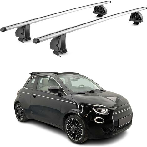 OMAC Barres de toit transversales en aluminium pour Fiat 500e 2020-2026 – TÜV / DIN 75302:2019 – Antivol inclus – Charge max 75 kg – 2 barres – Gris