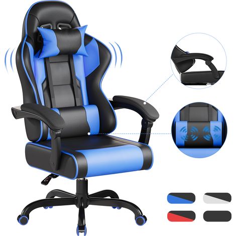 Devoko Chaise Gaming Ergonomique avec Massage Lombaire Intégré, Noir Bleu (1/5)