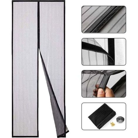 Magnetische Fliegengittertür nach Maß, 100 x 210 cm (39 x 83 Zoll), magnetische Fliegengittertür, automatisches Schließen, haustierfreundlich, für Flurtüren, Schwarz (1/4)