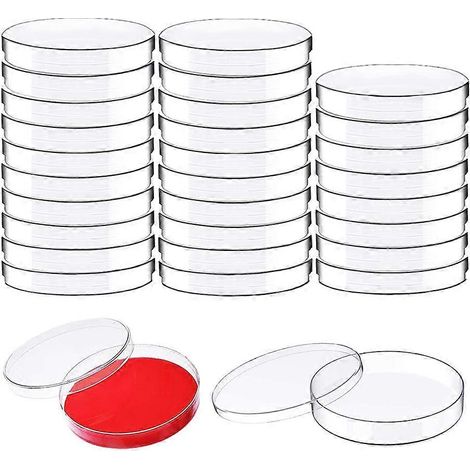 Packung mit 30 Kunststoff-Petrischalen mit Deckel, 90 x 15 mm, sterile Petrischalen für die biologische Forschung, ideal für naturwissenschaftliche Schulkulturen. (1/5)