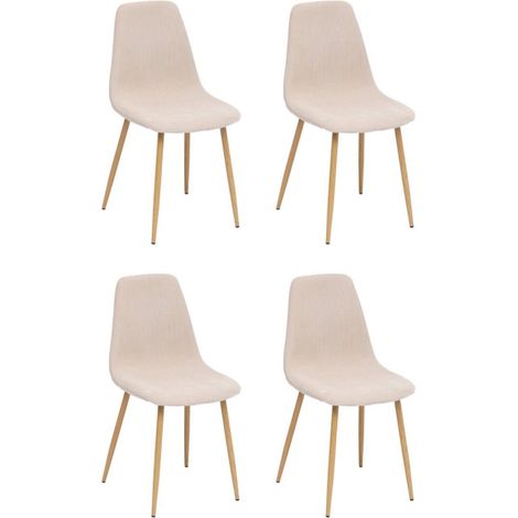 Atmosphera – Lot de 4 chaises en velours côtelé beige 87cm – Assise moelleuse – Structure en bois et piètement métal – Style scandinave (1/4)