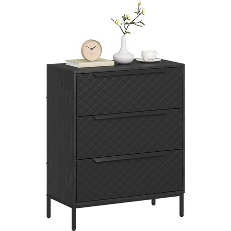 HOMCOM Chest of Drawers, 3 Fabric Drawer Dresser, Aluminium Handles, Black