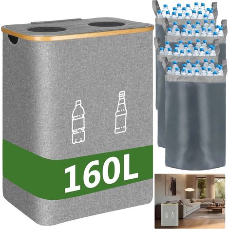 Recolector de botellas, tapa a prueba de olores, bolsas interiores extraíbles, gris 160L(P) (1/2)