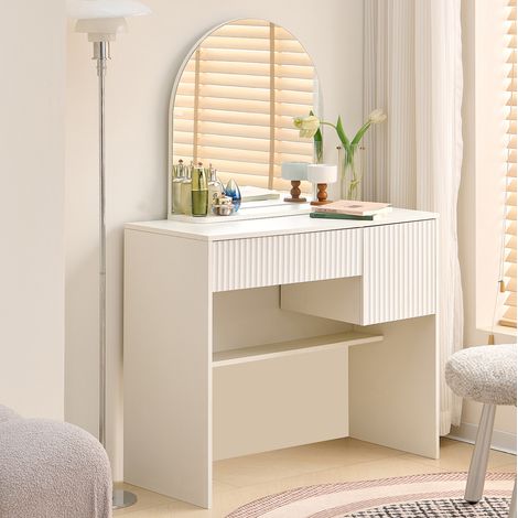 Coiffeuse 90/40/135 cm blanche avec miroir et 2 tiroirs (1/5)
