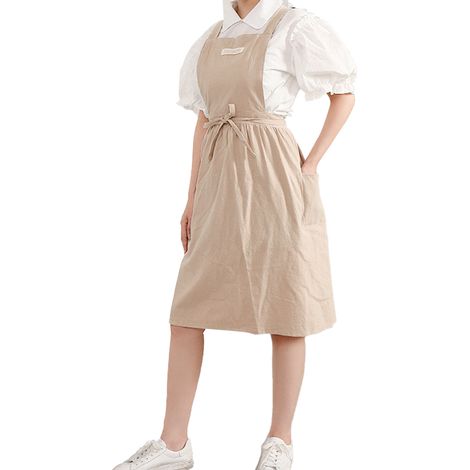 Tablier Pinafore Croisé Dos - Tablier À Poches Pour Cuisine Peinture Jardin Atelier - Taille Unique (1/5)