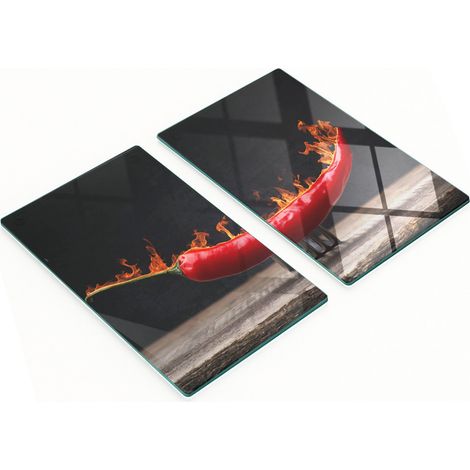 Tablas de cortar de vidrio para cocina con dibujos de chiles, 2 x 30 x 52 cm. (1/5)