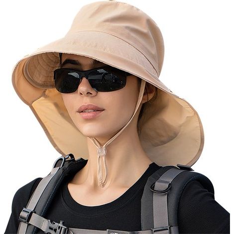 Sombrero de sol VHV para damas y caballeros,Sombrero de jardín plegable,Ala ancha con solapa para el cuello,Con correa para la barbilla,1 pieza (1/5)