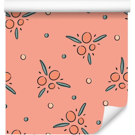 Papier peint à petites fleurs corail et pêche pour salon et chambre 50x1000 cm (1/5)