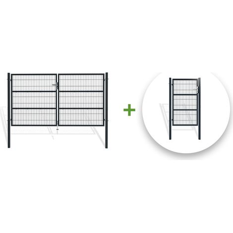 Pack Pack portail battant grillagé RAZO 300x160cm + Portillon 1m Gris (1/5)