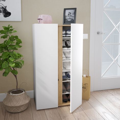 Meuble à chaussures avec 2 portes et 6 étagères réglables blanc (1/5)