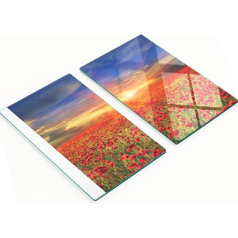 Tableros decorativos multifuncionales de vidrio templado Campo de amapolas 2x30x52 cm