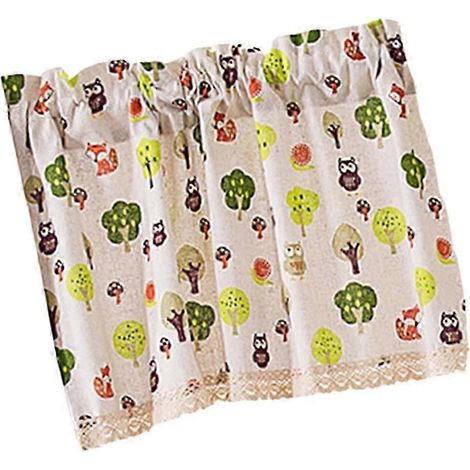 Rideau de fenêtre de café semi-transparent, rideau de cuisine à franges, motif fée de la forêt - 74 x 61 cm-Forest Fairy - 74x91cm