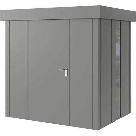 Hörmann Metall-Gerätehaus "Juno" mit Flachdach, JFD4 - Design, 214 x 166 cm (B x T), graualuminium, mit bodentiefem Fenster, 1-flüglige Tür, Anschlag links (1/5)