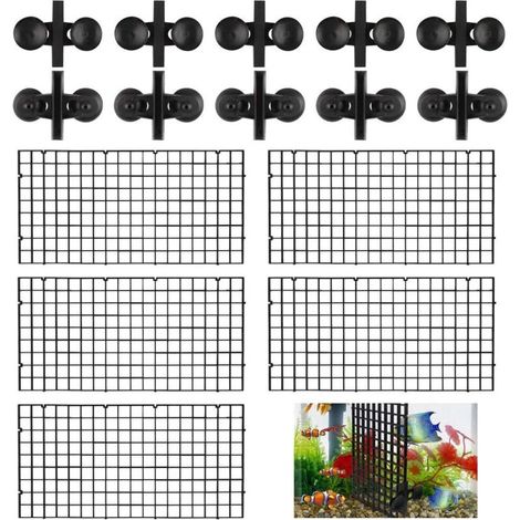 Diviseur d'aquarium 5 pièces avec 10 pièces diviseur d'aquarium ventouse réservoir d'aquarium panneau de séparation de grille (noir)-Fei Yu (1/5)
