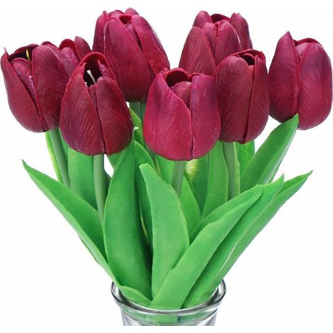 10 magnifiques bouquets de tulipes artificielles au toucher réaliste, avec tige, violettes (1/5)