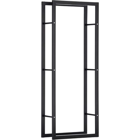 Leñero , soporte para leña, para interiores y exteriores, carga máxima 100 kg, dimensiones: 60 cm de largo x 25 cm de ancho x 150 cm de alto, metal negro -Crezuo