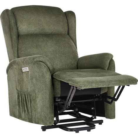 Sillón reclinable eléctrico moderno de tela con función de elevación verde Elegy
