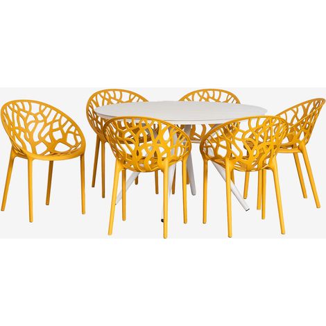 SKLUM Set aus rundem Tisch Ø125 cm aus Aluminium Valerie und 6 Gartenstühlen Ores Senfgelb                                  