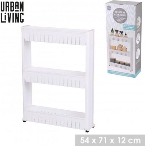 DESSERTE 3 ETAGERES BLANC AVEC ROULETTES 54X72X12CM (1/2)