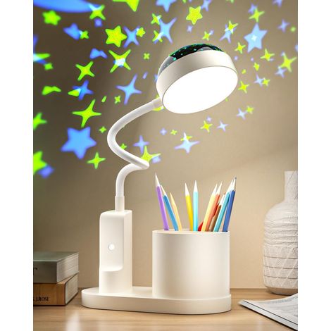 Lampe de Bureau Enfant - 1 Unité - LED Flexible - Projection Étoilée et Range-Stylos - Lecture et Étude - Blanc (1/5)
